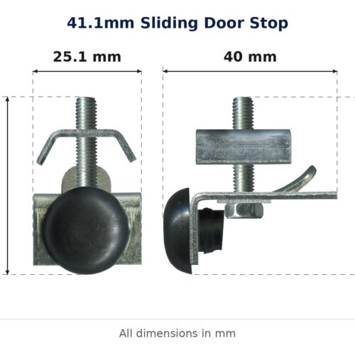 41.1mm Sliding Door Stop – Suits Sliding Doors dimension diagram - overall 40 mm x 41.1 mm, every dimension measured in millimetres. TradeBase Australia part STP41.