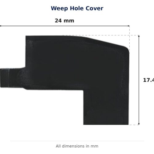 Weep Hole Cover – Suits Bradnams dimension diagram. Every dimension measured in millimetres. TradeBase Australia part WHC1997BLK.