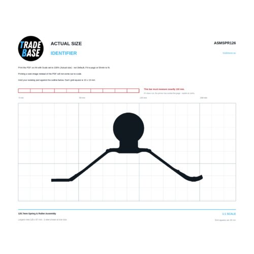 ASMSPR126 125.7mm Spring & Roller Assembly actual size identifier, 1:1 scale print sheet on a 10 mm grid