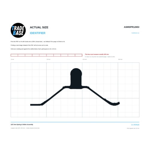 ASMSPR12653 125.7mm Spring & Roller Assembly actual size identifier, 1:1 scale print sheet on a 10 mm grid