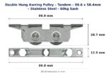 Dimension diagram for AWP2053 Double Hung Awning Pulley - TradeBase Australia. All dimensions in millimetres, drawn on the part.