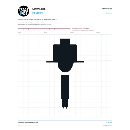 CAR29NYL73 29mm Sliding Door Carriage & Acetal Roller actual size identifier, 1:1 scale print sheet on a 10 mm grid