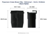 Dimension diagram for CBC4410 Flyscreen Cross Brace Clip - TradeBase Australia. All dimensions in millimetres, drawn on the part.