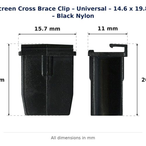 Dimension diagram for CBC4410 Flyscreen Cross Brace Clip - TradeBase Australia. All dimensions in millimetres, drawn on the part.