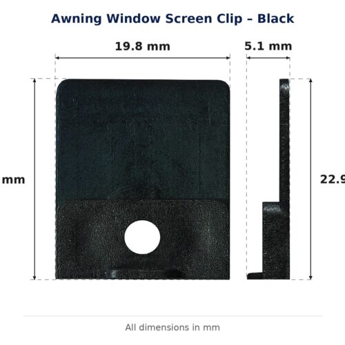 Dimension diagram for CLP4639 Awning Window Screen Clip - TradeBase Australia. All dimensions in millimetres, drawn on the part.