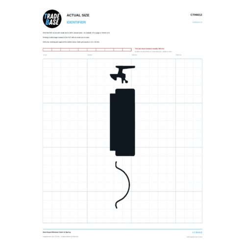 CTH6012 Non-Keyed Window Catch & Spring actual size identifier, 1:1 scale print sheet on a 10 mm grid