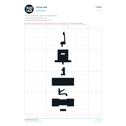 CTH6045 Non-Keyed Window Catch & Spring actual size identifier, 1:1 scale print sheet on a 10 mm grid