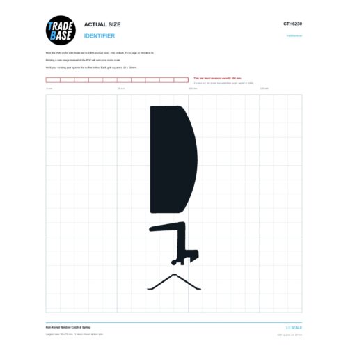 CTH6230 Non-Keyed Window Catch & Spring actual size identifier, 1:1 scale print sheet on a 10 mm grid