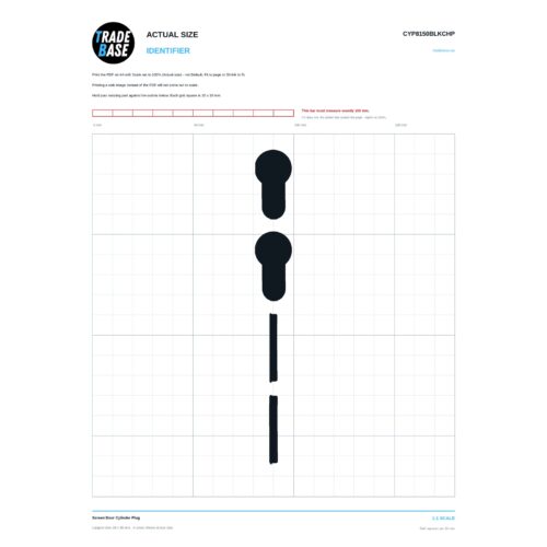 CYP8150BLKCHP Screen Door Cylinder Plug actual size identifier, 1:1 scale print sheet on a 10 mm grid