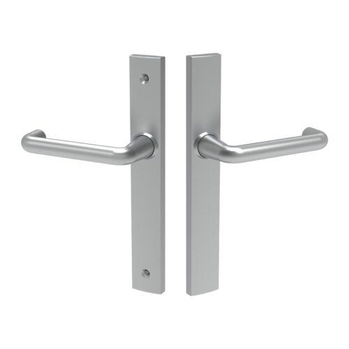 TradeBase Euro Lever Handle Set – Round Rose on Square – No Cylinder Hole – Satin Chrome in Satin Chrome