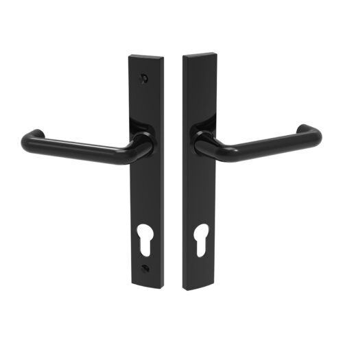 TradeBase Euro Lever Handle Set – Round Rose on Square – Cylinder Hole In & Out – 212mm – Black in Black