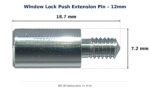 Dimension diagram for EXP2112 Window Lock Push Extension Pin - TradeBase Australia. All dimensions in millimetres, drawn on the part.