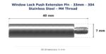 Dimension diagram for EXP2133SS Window Lock Push Extension Pin - TradeBase Australia. All dimensions in millimetres, drawn on the part.