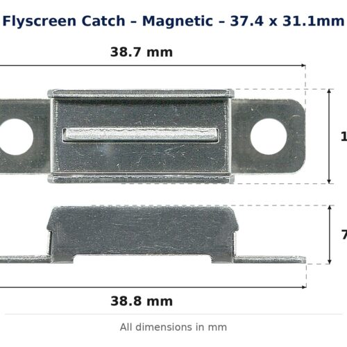 Dimension diagram for FSC3890 Flyscreen Catch - TradeBase Australia. All dimensions in millimetres, drawn on the part.