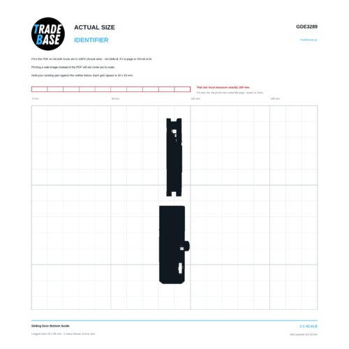 GDE3289 Sliding Door Bottom Guide actual size identifier, 1:1 scale print sheet on a 10 mm grid