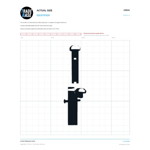 GDE63 62.9mm Sliding Door Guide actual size identifier, 1:1 scale print sheet on a 10 mm grid