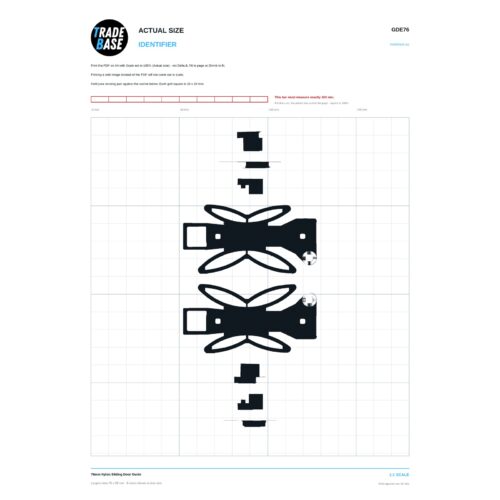 GDE76 76mm Nylon Sliding Door Guide actual size identifier, 1:1 scale print sheet on a 10 mm grid