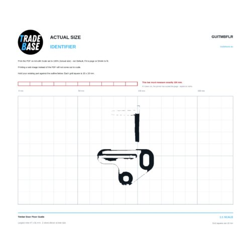 GUITMBFLR Timber Door Floor Guide actual size identifier, 1:1 scale print sheet on a 10 mm grid