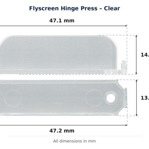 Dimension diagram for HGP4710CLR Flyscreen Hinge Press - TradeBase Australia. All dimensions in millimetres, drawn on the part.