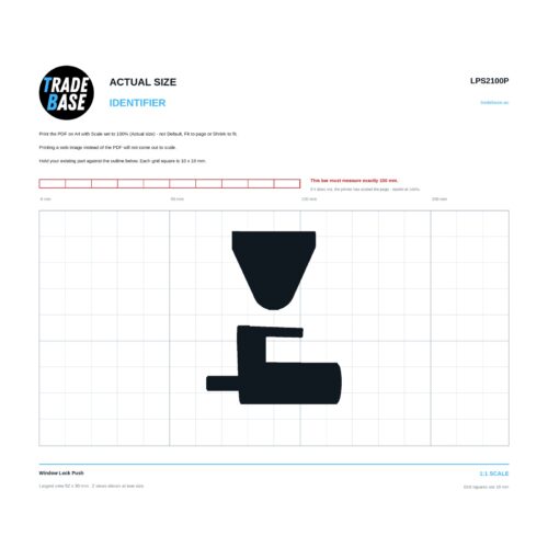 LPS2100P Window Lock Push actual size identifier, 1:1 scale print sheet on a 10 mm grid