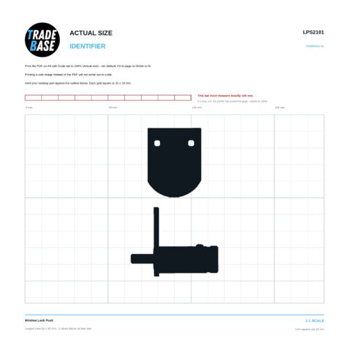 LPS2101 Window Lock Push actual size identifier, 1:1 scale print sheet on a 10 mm grid