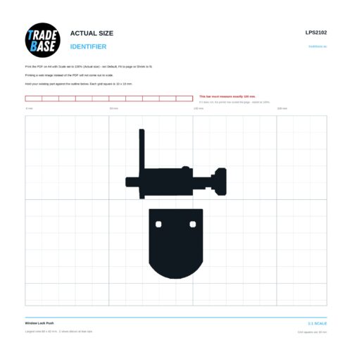 LPS2102 Window Lock Push actual size identifier, 1:1 scale print sheet on a 10 mm grid