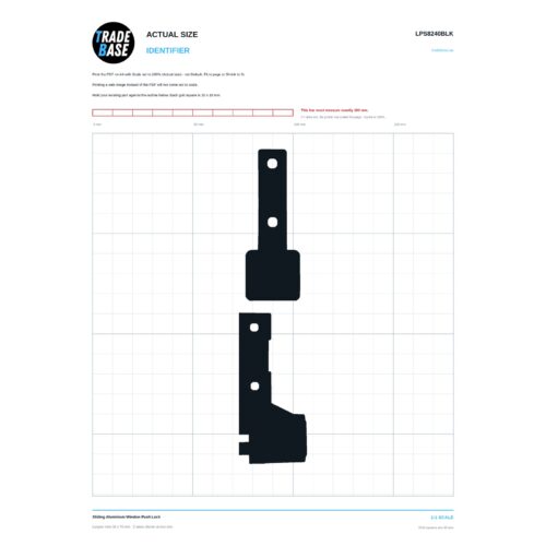LPS8240BLK Sliding Aluminium Window Push Lock actual size identifier, 1:1 scale print sheet on a 10 mm grid