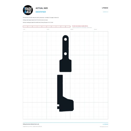 LPS8242 Sliding Aluminium Window Push Lock actual size identifier, 1:1 scale print sheet on a 10 mm grid