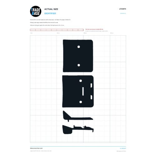 LTC6073 Sliding Screen Door Latch actual size identifier, 1:1 scale print sheet on a 10 mm grid