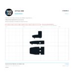 Actual size 1:1 printable identifier for LTS4640BLK Flyscreen Lift Tab with Plunger Stay - TradeBase Australia. Print on A4 at 100% and lay your part on the outline. 10 mm grid, 100 mm calibration bar. Measures 27.6 x 21.3 mm and 41.7 x 11.8 mm and 41.7 x 22.3 mm.
