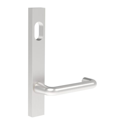 Narrow stile external plate and lever with cylinder hole, satin chrome