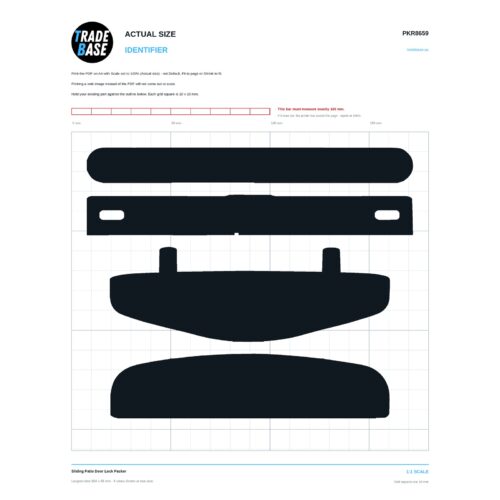 PKR8659 Sliding Patio Door Lock Packer actual size identifier, 1:1 scale print sheet on a 10 mm grid