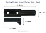 Dimension diagram for PST4638 Awning Window Screen Plunger Stay - TradeBase Australia. All dimensions in millimetres, drawn on the part.