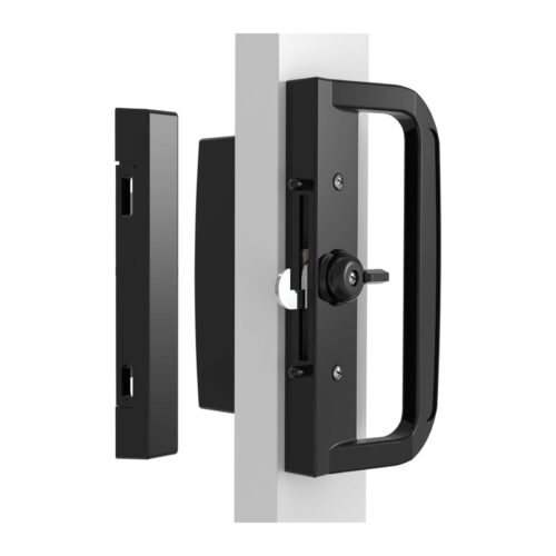 Sliding Patio Door Lock – Non-Keyed – 78mm Body – 82mm Hole Centre – Black - TradeBase Australia part PTL8530BLK.