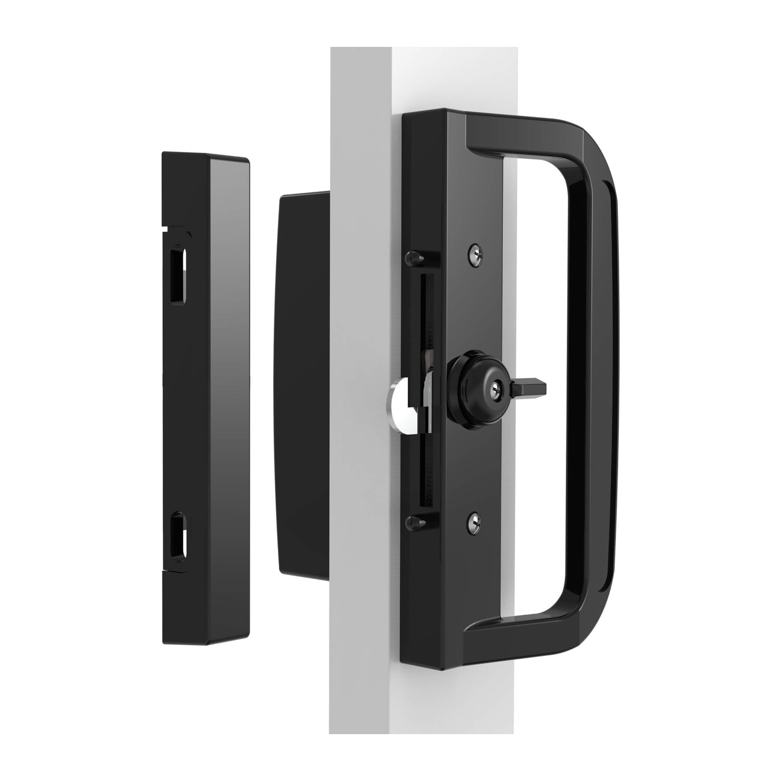 Sliding Patio Door Lock - PTL8530BLK Sliding Patio Door Lock – Non-Keyed – 78mm Body – 82mm Hole Centre – Black - TradeBase Australia part PTL8530BLK.