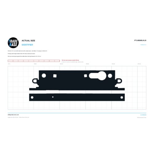 PTL8856BLKLB Sliding Patio Door Lock actual size identifier, 1:1 scale print sheet on a 10 mm grid