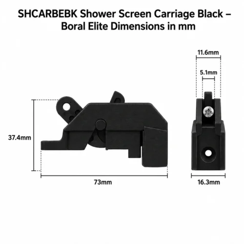 Black shower screen carriage dimension diagram, suits Boral® Elite – TradeBase SHCARBEBK