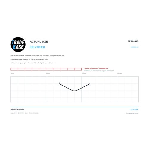 SPR6030S Window Catch Spring actual size identifier, 1:1 scale print sheet on a 10 mm grid