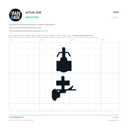 STP41 41.1mm Sliding Door Stop actual size identifier, 1:1 scale print sheet on a 10 mm grid