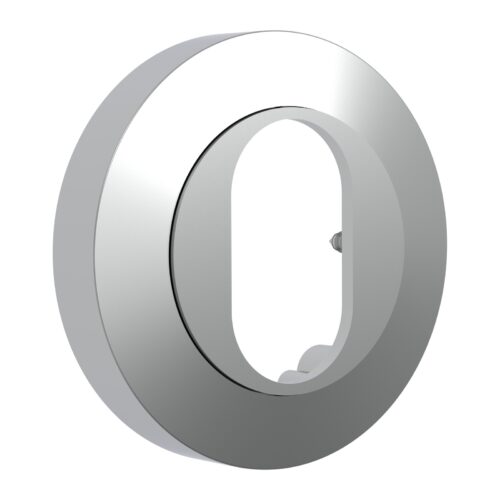 TradeBase Round Oval Cylinder Escutcheon – Solid Brass – Screw-On Cover – Satin Chrome in Satin Chrome