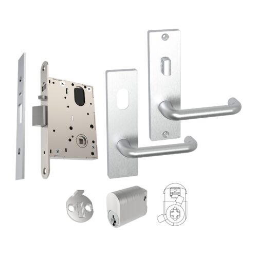 Wide stile mortice lock and lever set WL60-3, cylinder outside and turn snib inside