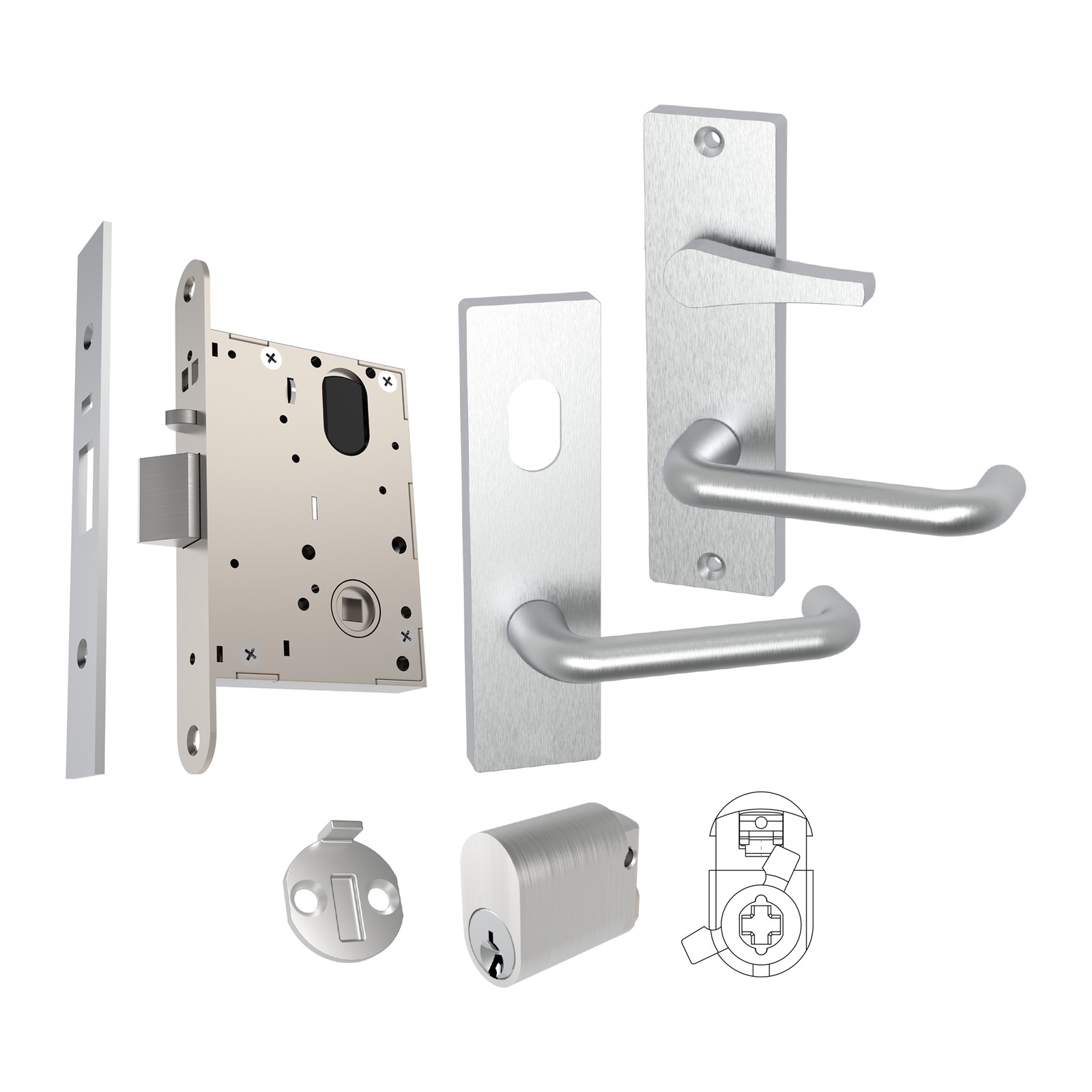 Wide Stile Mortice Lock & Lever Set WL60-3D – Accessible Snib Inside – Right Hinge - TradeBase WLS1403DR TradeBase Wide Stile Mortice Lock & Lever Set WL60-3D – Accessible Snib Inside – Right Hinge