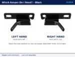 Black sash cam lock keepers side by side, left hand and right hand, showing hook direction
