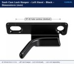 Black left hand sash cam lock keeper dimension drawing showing 37 to 41 mm adjustable hole centres with one slotted hole