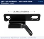 Black right hand sash cam lock keeper dimension drawing showing 37 to 41 mm adjustable hole centres with one slotted hole