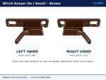 Brown sash cam lock keepers side by side, left hand and right hand, showing hook direction