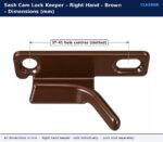Brown right hand sash cam lock keeper dimension drawing showing 37 to 41 mm adjustable hole centres with one slotted hole