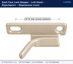 Paperbark® left hand sash cam lock keeper dimension drawing showing 37 to 41 mm adjustable hole centres with one slotted hole
