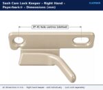 Paperbark® right hand sash cam lock keeper dimension drawing showing 37 to 41 mm adjustable hole centres with one slotted hole