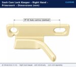 Primrose® right hand sash cam lock keeper dimension drawing showing 37 to 41 mm adjustable hole centres with one slotted hole